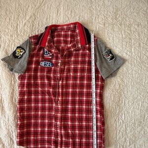 Diesel Red Plaid Kids Blazer with Gray Sleeves